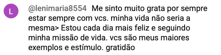 Print de comentário de aluno da Comunidade Vida Alinhada